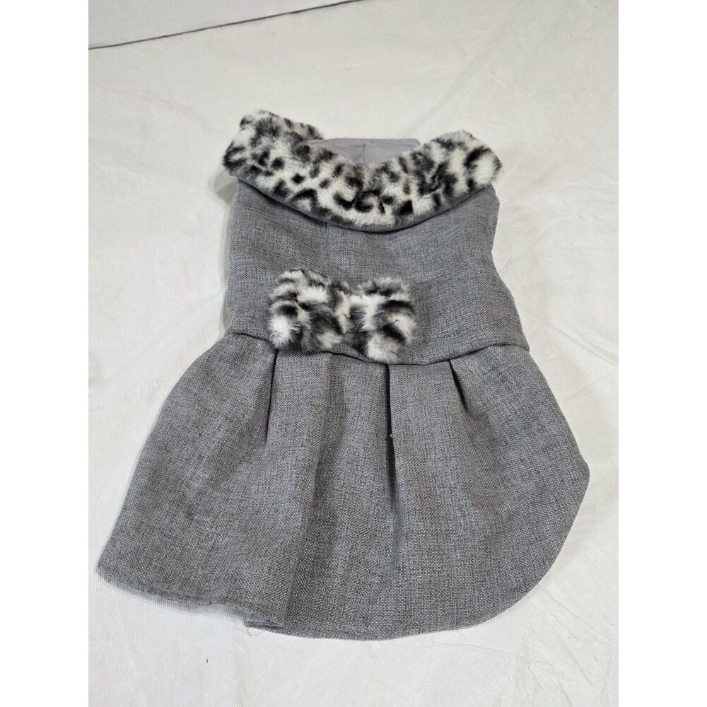 Friends Forever Grey w\ Fuzzy Collar Dog Coat Size Med